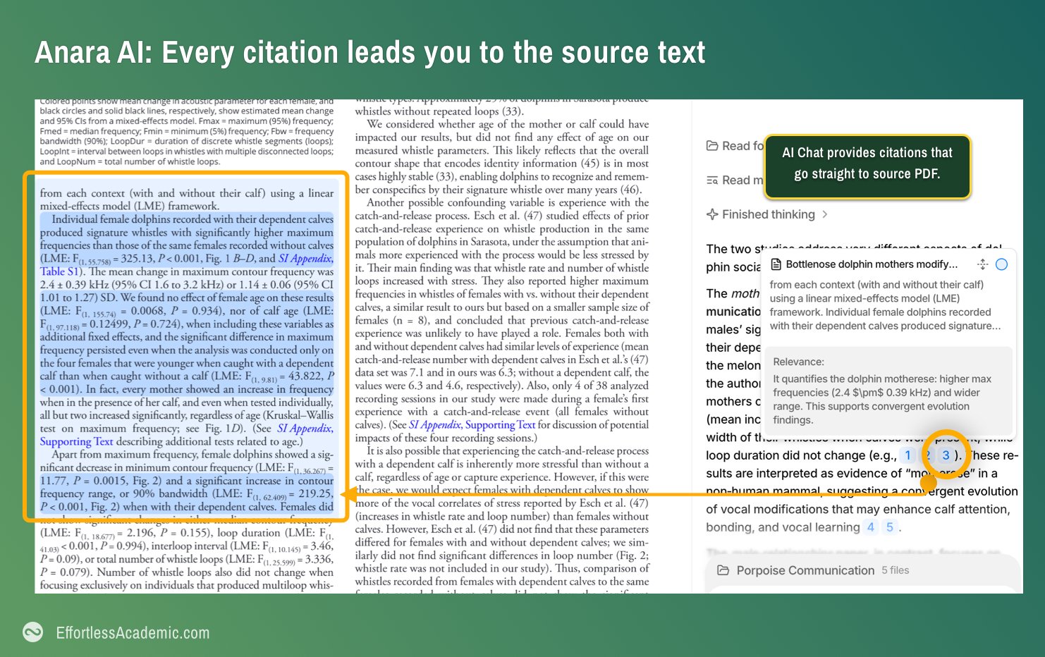 Anara Source Highlighting: Visually tracing AI responses back to source text locations in the PDF viewer