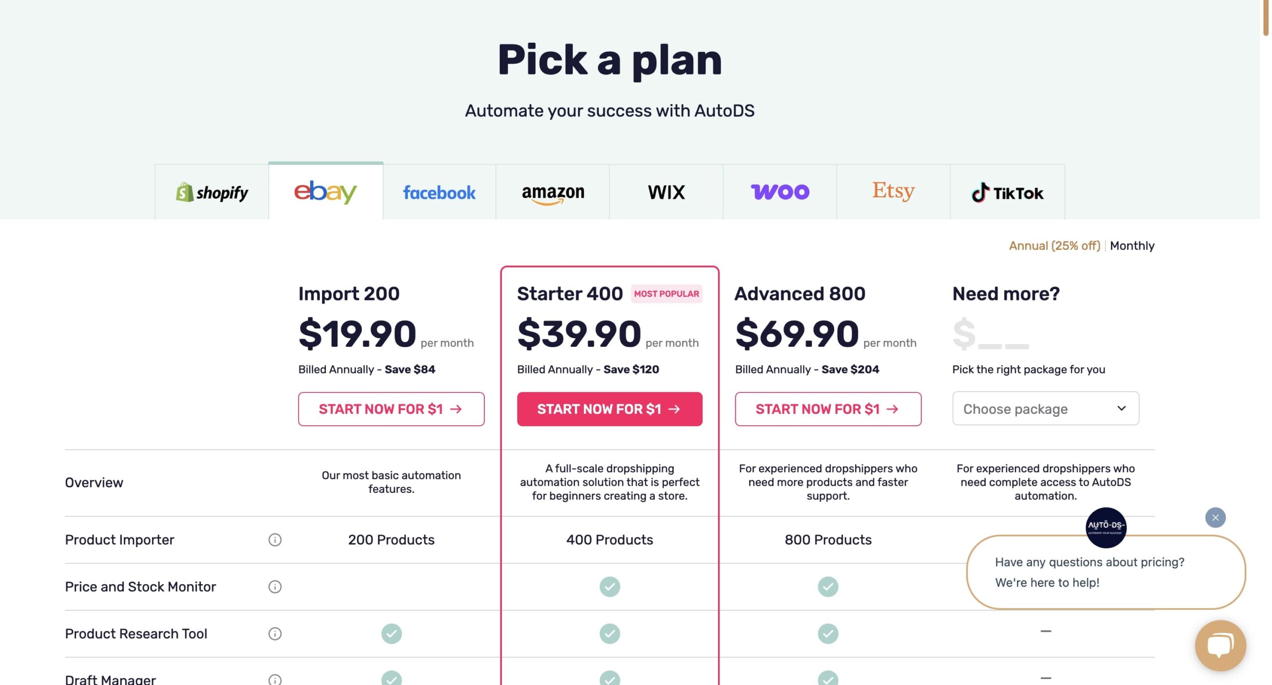 AutoDS pricing comparison