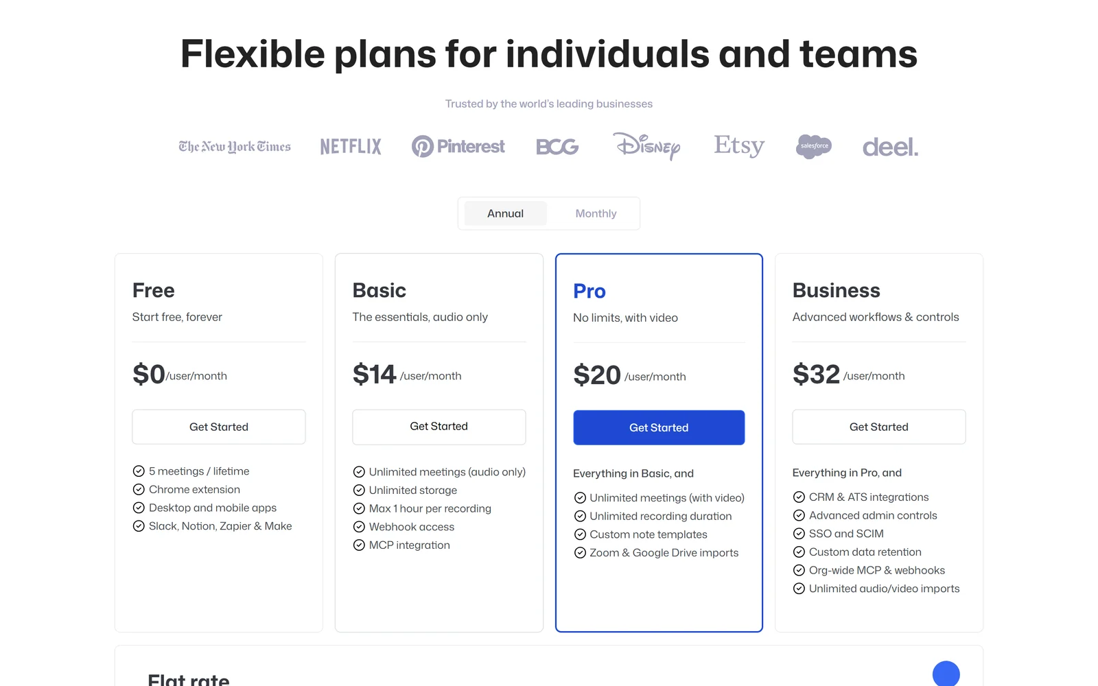 Bluedot pricing with annual billing, October 2026: Free $0, Basic $14, Pro $20 and Business $32 per user per month