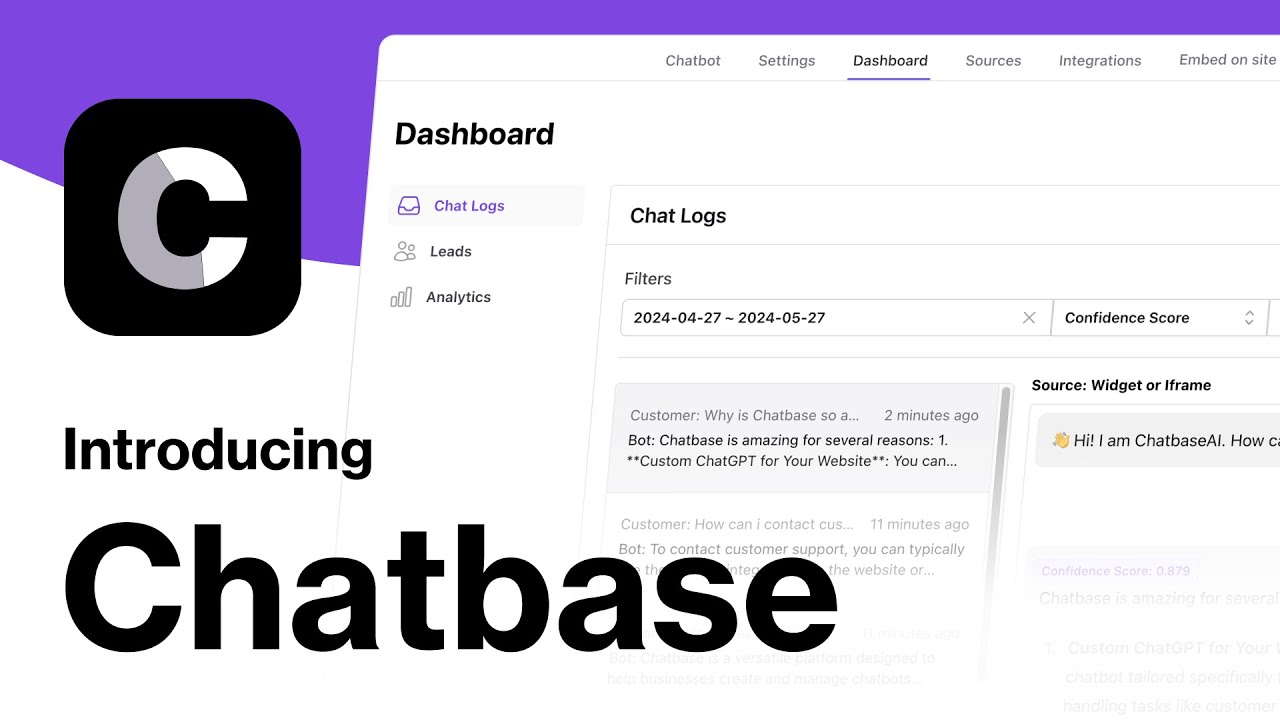 Chatbase AI chatbot builder dashboard showing customization options and live preview