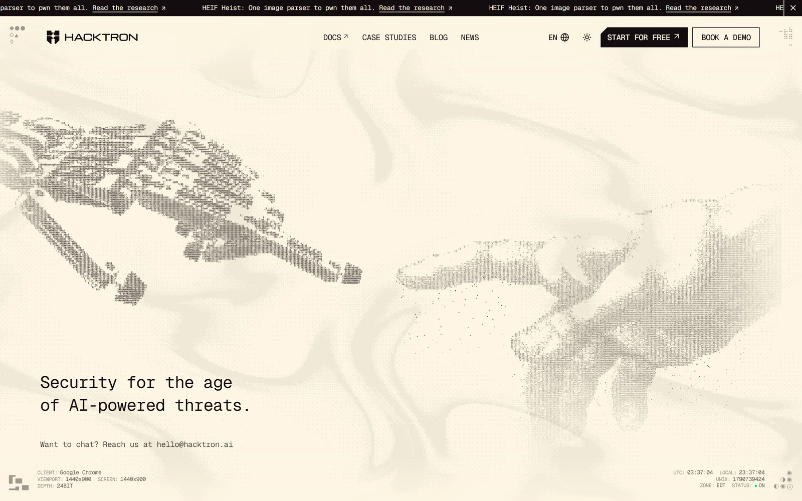 Hacktron homepage, September 2026: Security for the age of AI-powered threats