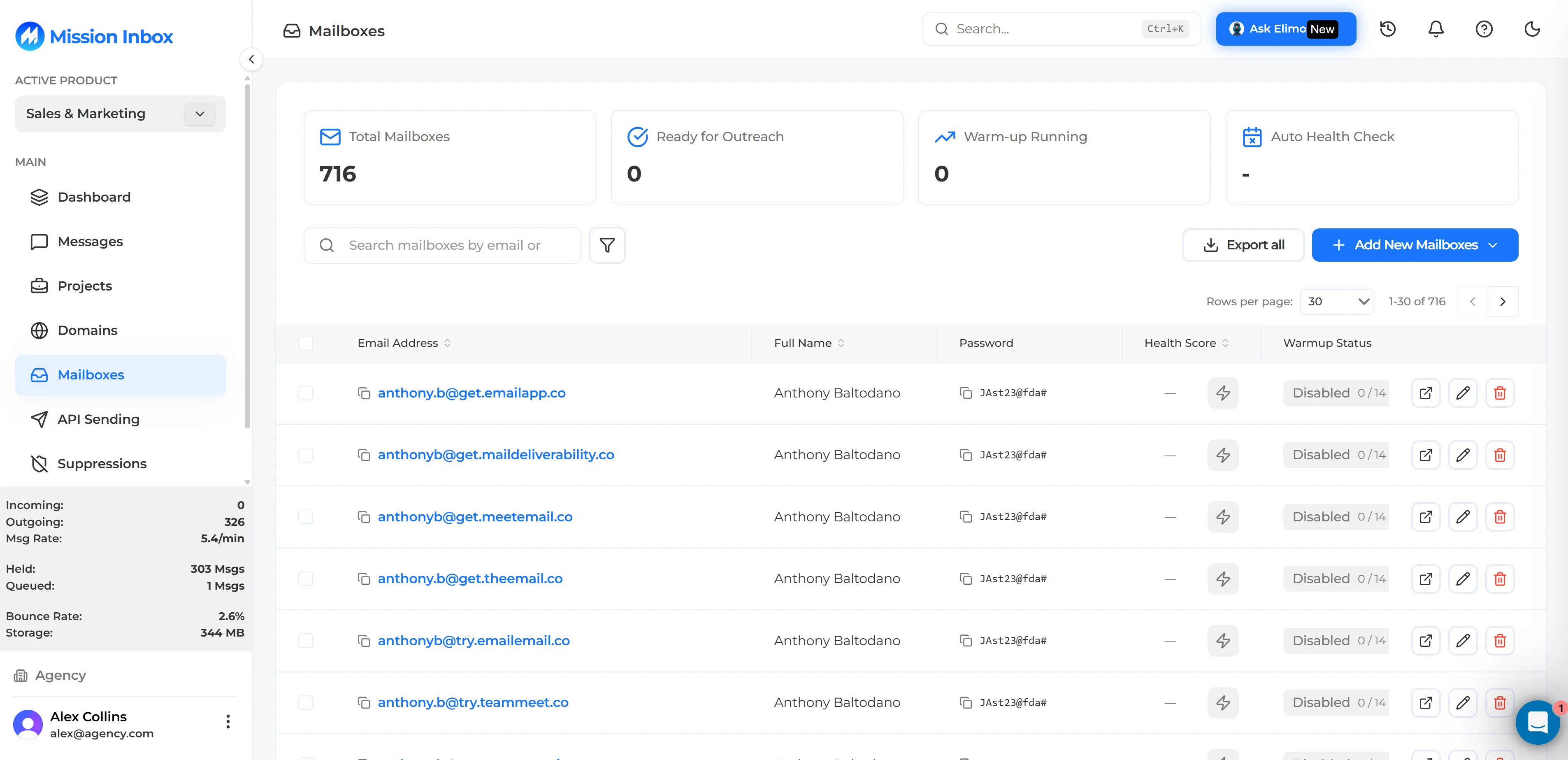 Mission Inbox Dashboard: Central management of isolated Cubes, dedicated IPs, and real-time deliverability health