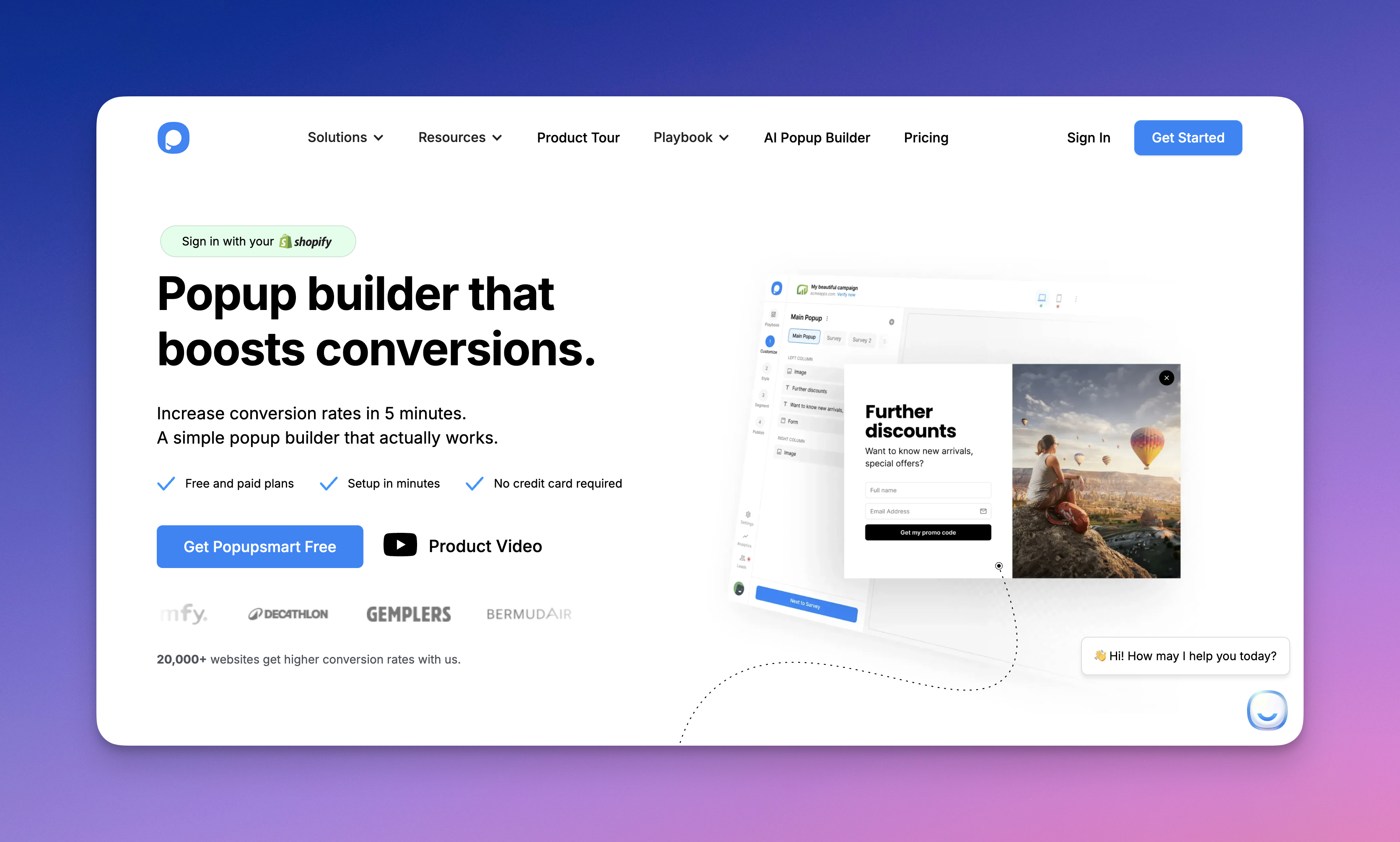 Privy Popup Builder showing the visual drag-and-drop editor with customizable text fields, coupon codes, and display settings.