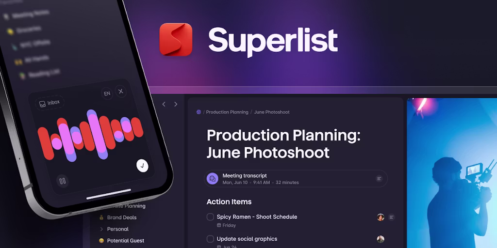 Superlist launch page on Product Hunt showing community upvotes, rating, and Product of the Day badge.