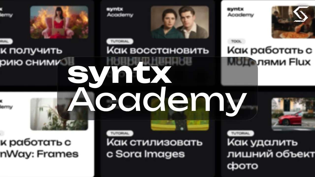 SYNTX Academy learning platform showing course cards for prompt engineering, Midjourney, Sora video creation, and ElevenLabs voice cloning