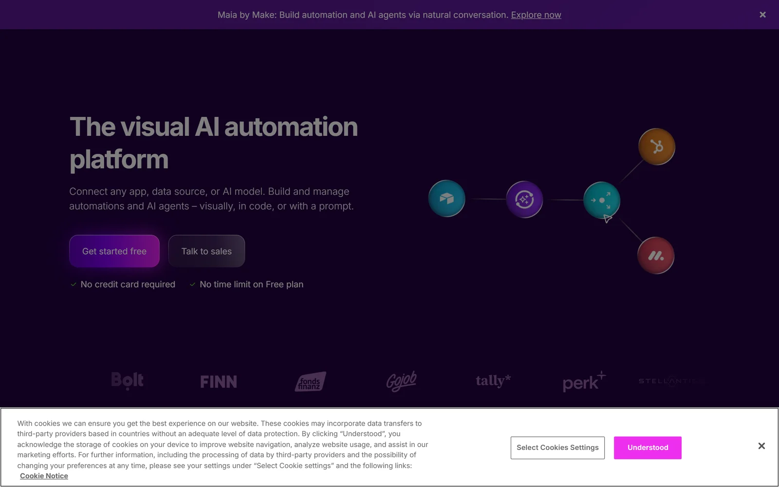 Make homepage showing visual automation scenarios and AI agents