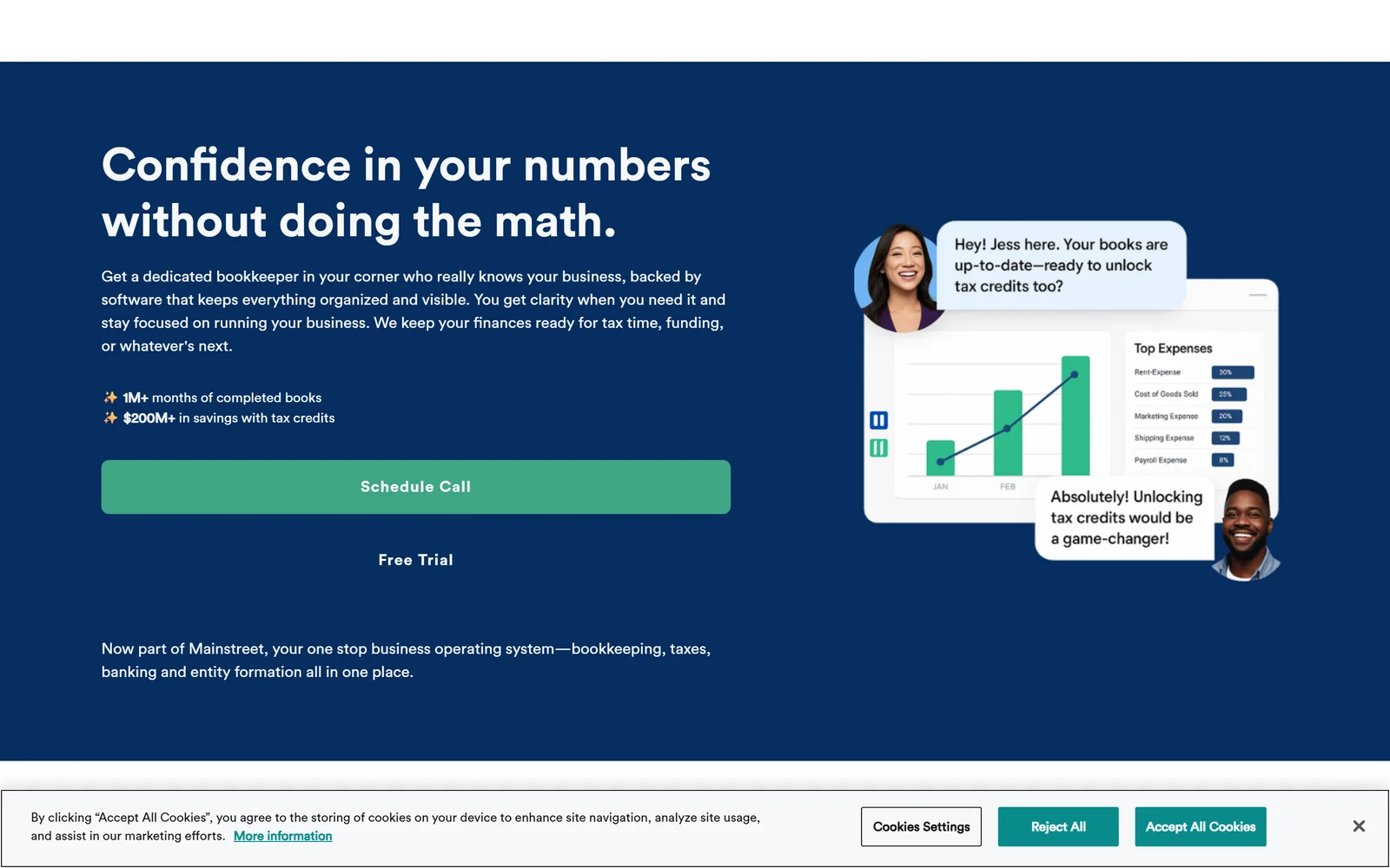 Bench homepage showing online bookkeeping services for small businesses