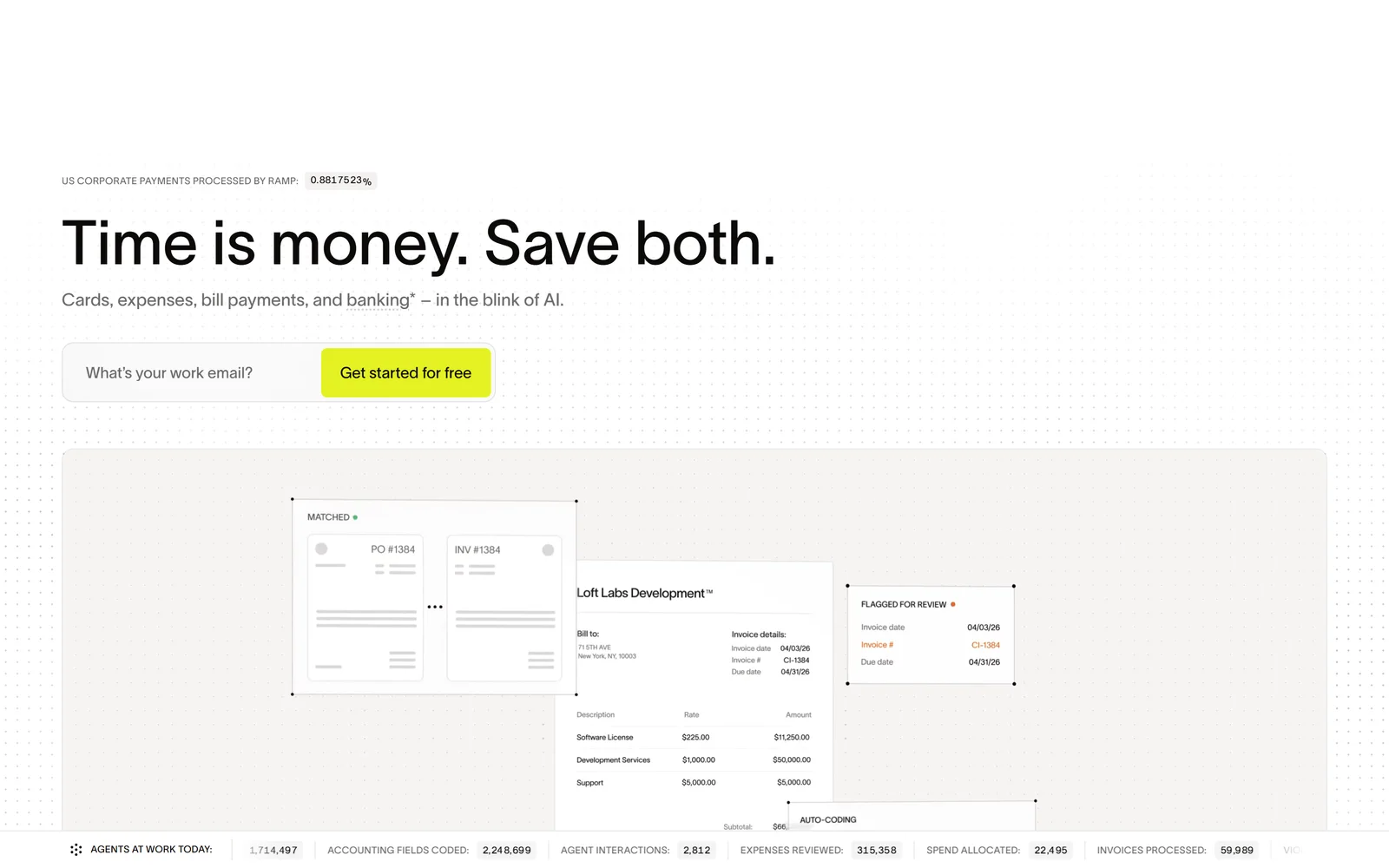 Ramp homepage showing corporate cards, expense management and accounting automation