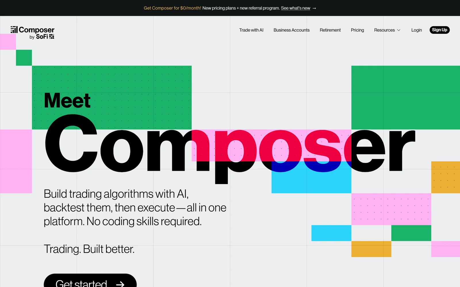 Composer homepage, September 2026: build and backtest automated investing strategies without code