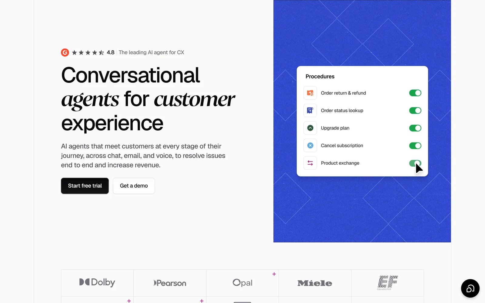 Chatbase homepage showing AI agents, helpdesk and integrations