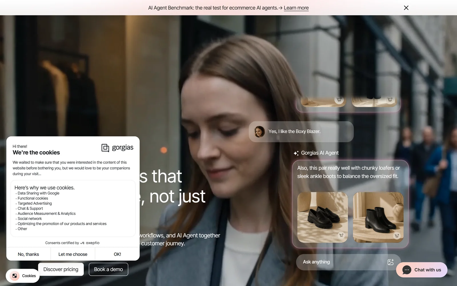 Gorgias homepage showing AI agent and helpdesk for ecommerce brands