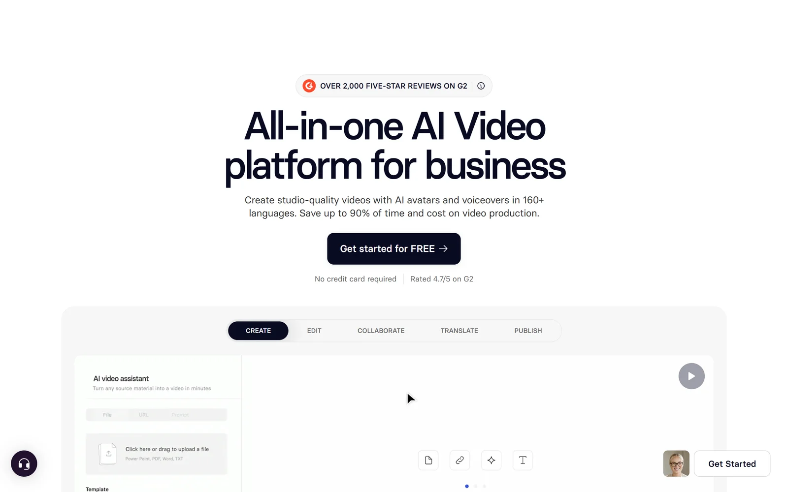 Synthesia homepage, September 2026: AI video generation with avatars for business use