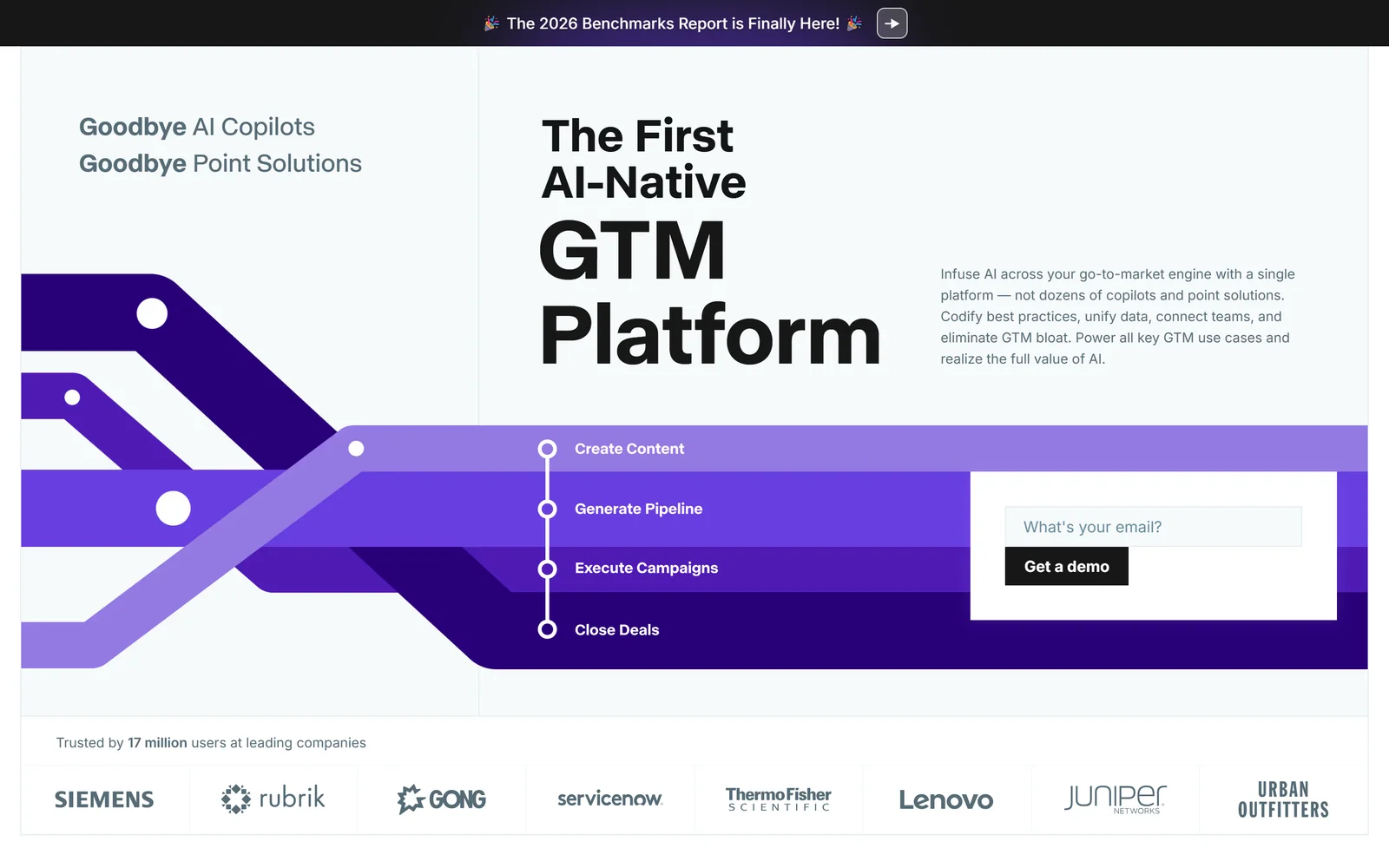 Copy.ai homepage showing its GTM AI platform positioning