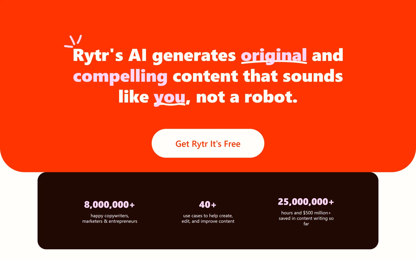Rytr homepage showing the AI writing assistant and use cases