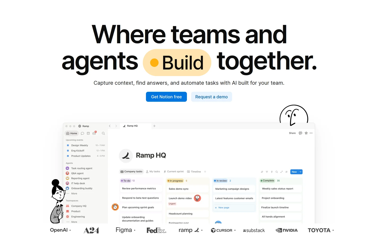 Notion homepage showing connected workspace with docs, wikis and projects