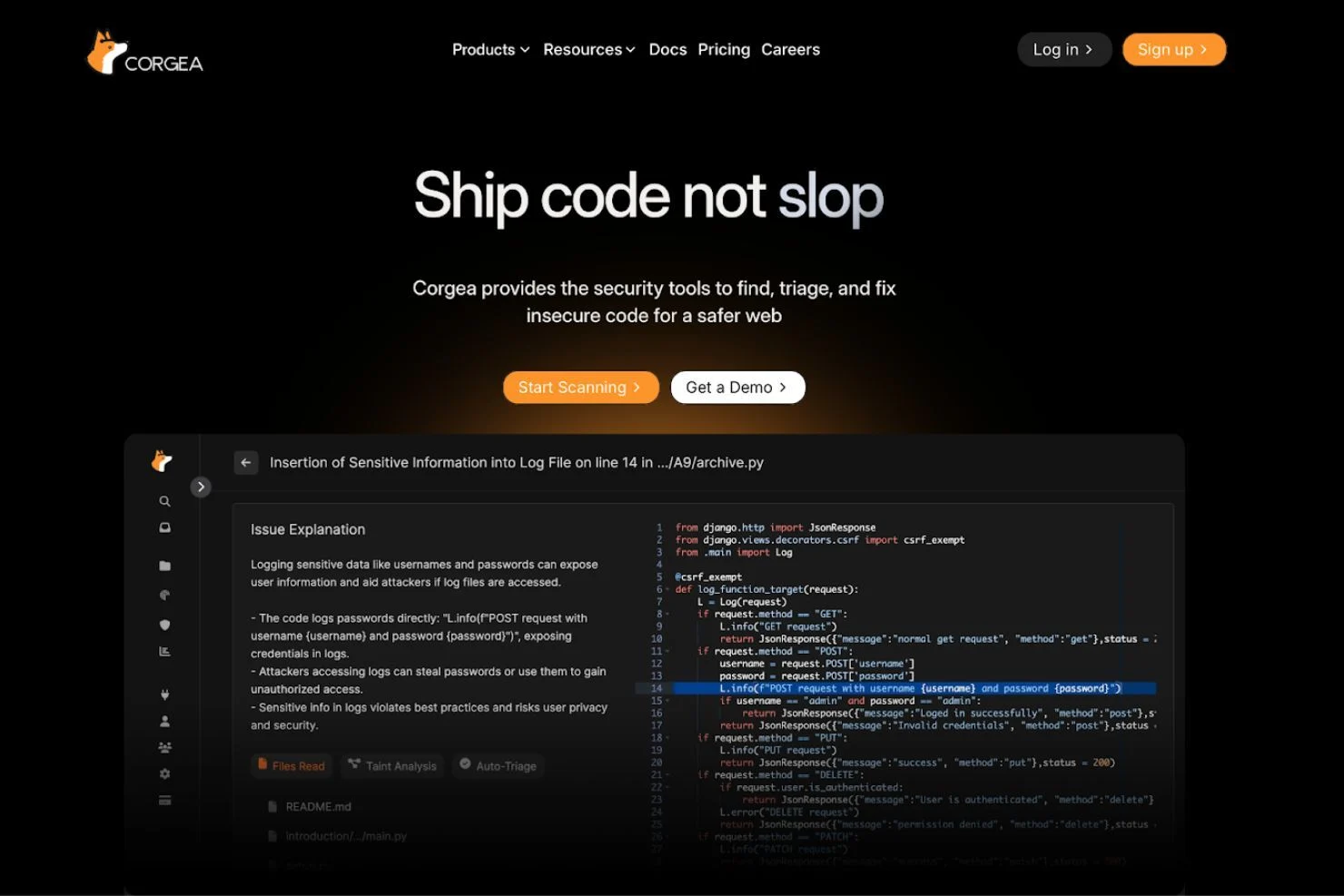 Corgea automatic security vulnerability remediation and patch generation inside GitHub pull request