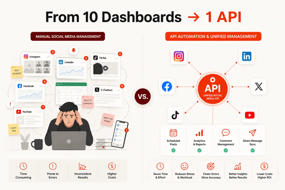 Zernio Analytics API data visualization showing unified engagement metrics across multiple platforms
